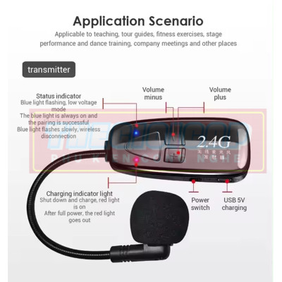 ROGTZ Micro Cài Đầu Không Dây 2.4G Cho Máy Trợ Giảng G18 - Hàng Nhập Khẩu