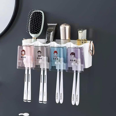 Bộ Nhả Kem Đánh Răng Tự Động Dán Tường – Thiết Kế Cao Cấp, Kèm 4 Cốc Chống Bụi