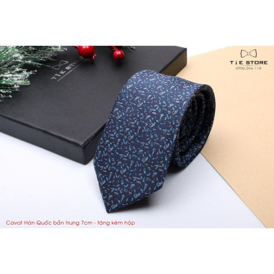 Cà Vạt Nam Bản Trung 7Cm Xanh nhiều mẫui - Cavat Hàn Quốc Cao Cấp Full box