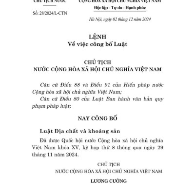 Luật địa chất và khoáng sản năm 2024 - bản in 2025