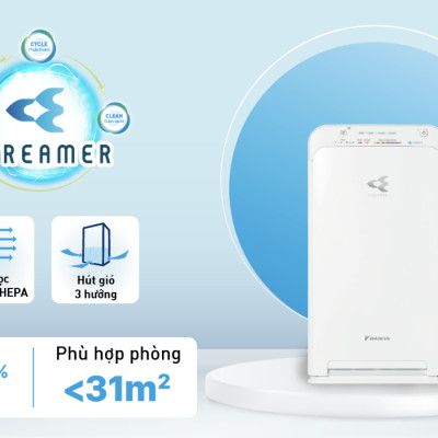Máy Lọc Không Khí Daikin MCK55TVM6 Công nghệ Streamer 3C Tích Hợp Ion Plasma Lõi Lọc Tuổi Thọ Lên Đến 10 Năm, Diệt Khuẩn Và Lọc Sạch 99,97% Bụi Bẩn, Diện Tích Sử Dụng 40 m2, Công Suất 58W - Hàng Chính Hãng