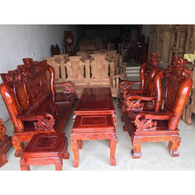 Bộ bàn ghế trạm nghê đỉnh gỗ xà cừ