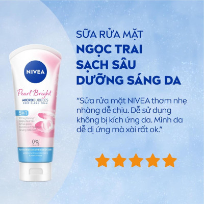 Sữa Rửa Mặt Nivea Pearl White Micro Bubbles Deep Clean Foam 5IN1 Bùn Trắng Da Ngọc Trai 100g