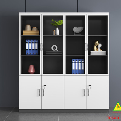 Tủ hồ sơ, tủ tài liệu, tủ văn phòng gỗ MDF cánh kính THS401 - Nội thất lắp ráp Viễn Đông adv