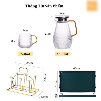 Combo bình cốc kèm giá úp và khay chữ nhật