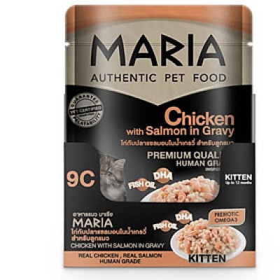 Pate Cho Mèo Maria gói 80g có 4 vị (Cá Ngừ & Cá Hồi, Cá Tuyết, Thịt Gà & Cá Hồi, Cá Hồi)