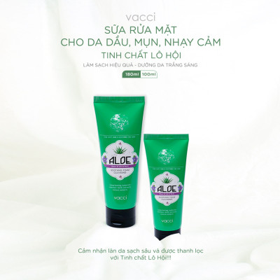 Sữa Rửa Mặt VACCI Tinh Chất Lô Hội 180ml - Làm Sạch Da - Cấp Ẩm - Giảm Tình Trạng Mụn Cám - Mụn Đầu Đen