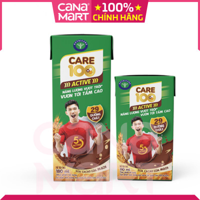 Thùng sữa nước ca cao lúa mạch Nutricare Care 100 Active giúp trẻ phát triển chiều cao (180ml)