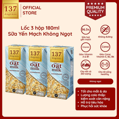 Lốc 3 hộp Sữa hạt Yến mạch Không đường 137 DEGREES 180ml