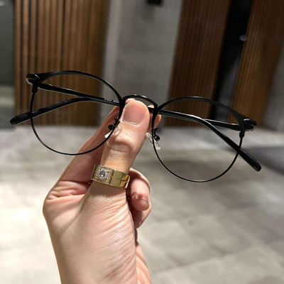 Kính unisex nam nữ Mắt tròn chất liệu kim loại đen cao cấp