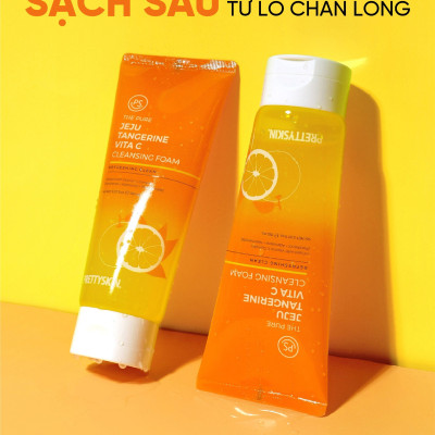 Sữa rửa mặt dưỡng ẩm và sáng da Pretty Skin Jeju Tangerine Vita C Cleansing Foam 150ml