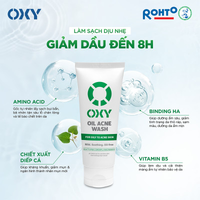 Sữa rửa mặt cho nam Oxy sạch dịu nhẹ, kiềm dầu dạng kem Oxy Oil Acne Wash 100g
