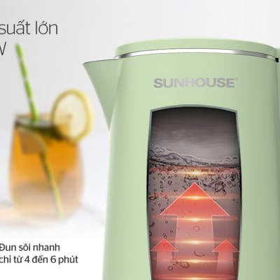 Ấm Đun Siêu Tốc Inox 2 Lớp Sunhouse SHD1353 (1.8 Lít) - Hàng Chính Hãng