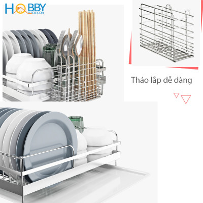 Kệ chén 1 tầng đa năng inox 304 kèm ống đũa Hobby home decor KC1