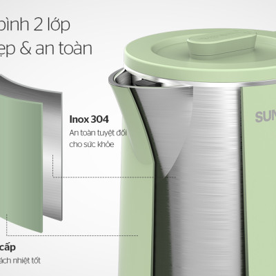 Ấm Đun Siêu Tốc Inox 2 Lớp Sunhouse SHD1353 (1.8 Lít) - Hàng Chính Hãng