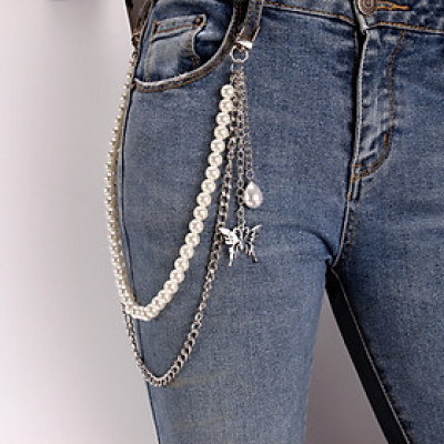 Xích đeo quần jeans cá tính 2 layer mix ngọc trai cánh bướm unisex cá tính nam nữ top trend