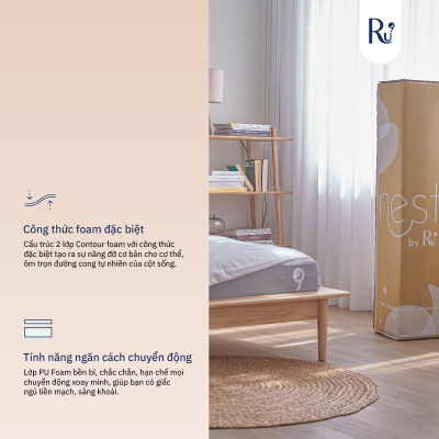 Nệm Foam Cao Cấp Nest Ru9 15cm - Màu Xám | 2 Lớp Foam Nâng Đỡ | Bao Gồm 6 Kích Thước
