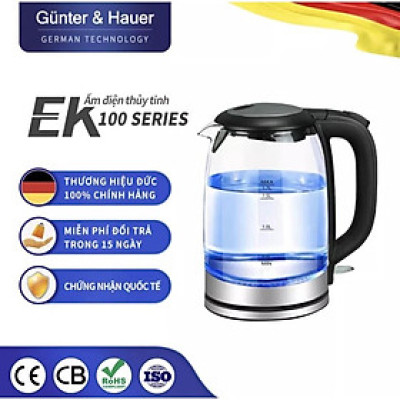 Günter & Hauer Bình Đun Siêu Tốc Bình Trà Điện Thủy Tinh 17L LED Dây Đèn Vòng Xanh - Hàng chính hãng