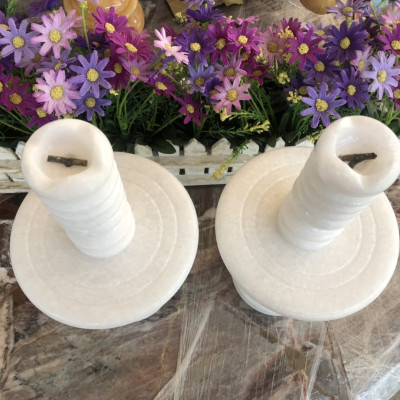 Cặp chân đèn trang trí bàn thờ đá cẩm thạch trắng - Cao 25cm, 30cm và 40cm
