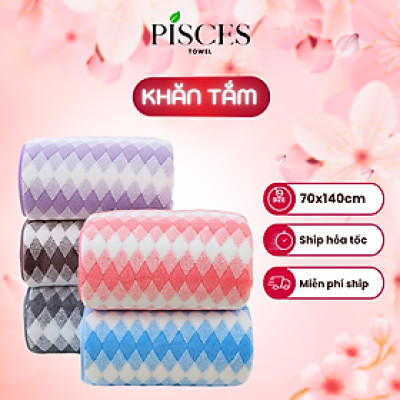 Khăn Tắm PISCES TOWEL 70x140cm Caro Cotton Mềm Mại, Khăn Spa Yoga Gym Thể Thao Thấm Hút Mồ Hôi