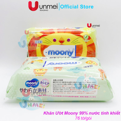Combo 5 Gói Khăn ướt MOONY Không Mùi 99% Nước Tinh Khiết Nội Địa Nhật (76 tờ/gói) - Giao Mẫu Ngẫu Nhiên