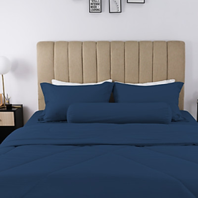 Bộ 5 món ga giường, áo gối kèm mền chần NIN House Classic mẫu mới nhiều màu, đủ kích thước ga bọc nệm màu trơn sọc ngang 1.6m 1.8m x2m 