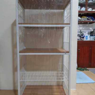 Kệ để lò vi sóng đa năng 175-1N thương hiệu 9House kệ đựng đồ đa năng để lò nướng nồi cơm điện kèm giá rổ để rau củ gia vị loại khung sắt dày sơn tĩnh điện chống rỉ mặt gỗ MDF lõi xanh chống ẩm bề mặt phủ melamine chống thấm cao cấp - Hàng chính hãng