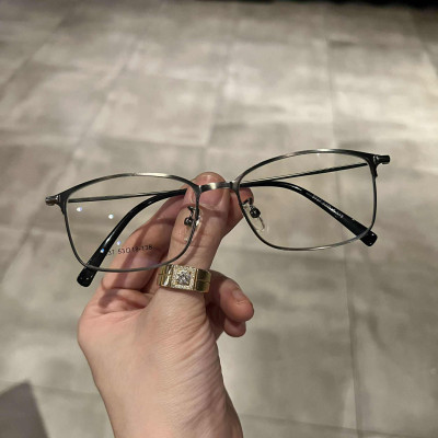 Kính mắt thời trang gọng kim loại màu xám cao cấp - Có thể thay mắt cận