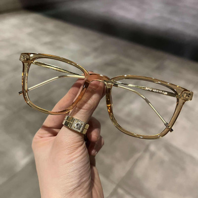Kính mắt unisex thời trang nam nữ Mắt vuông màu thạch vàng thời trang Korea