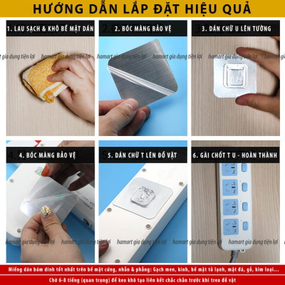 Bộ Móc Dán Treo Khung Tranh Ảnh U T Khuy Gài Phủ Bạc Đa Năng Hamart Treo Vạn Vật Siêu Dính