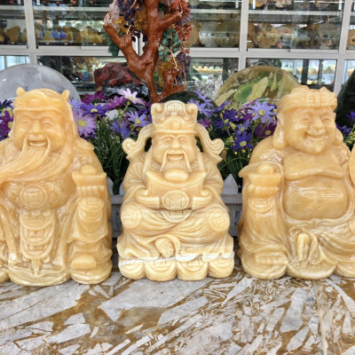 Bộ combo ông Thần Tài Thổ Địa và ông Kim Tiền Thần Phát phong thủy chiêu nạp tài lộc đá ngọc hoàng long - Cao 20 cm