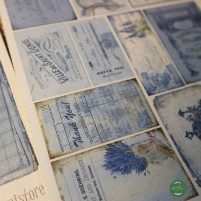 Sticker tự cắt Blue ephemera mix - sticker vintage dán, trang trí sổ nhật kí, sổ tay | Bullet journal - kc005