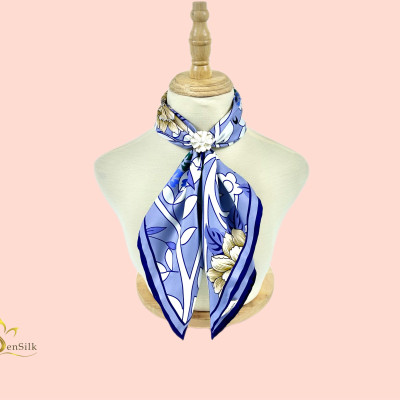 Khăn in Lụa Tơ Tằm SenSilk KLVI07 - 100% Silk Print 65x65cm - Phụ Kiện Lụa Cao Cấp - Quà Tặng Phụ Nữ