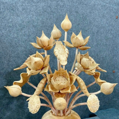 2 bình hoa sen 21 cành phong thủy trang trí phòng khách  phòng thờ bằng gỗ ngọc am thơm nức ,đẹp long lanh 