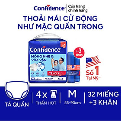 [TẶNG KHĂN MICROFIBER] Tã quần người lớn Confidence Slim&Fit Mỏng Nhẹ & Vừa Vặn