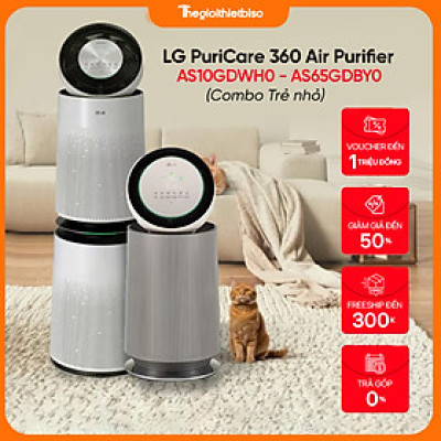 [COMBO TRẺ NHỎ] Máy lọc không khí LG PuriCare360 - AS10GDWH0 2 tầng - AS65GDBY0 Alpha 1 tầng - Hàng chính hãng LG