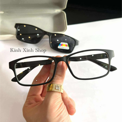 Gọng Kính Cận, Kính Râm Cận 2in1 2 Lớp Dáng Vuông Nhỏ Unisex 