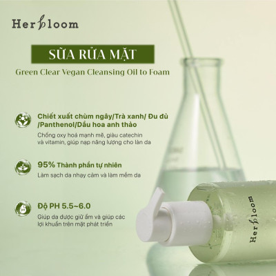 Sữa Rửa Mặt Herbloom Kiêm Tẩy Trang Green Clear Vegan Cleansing Oil to Foam (2in1) 200ML