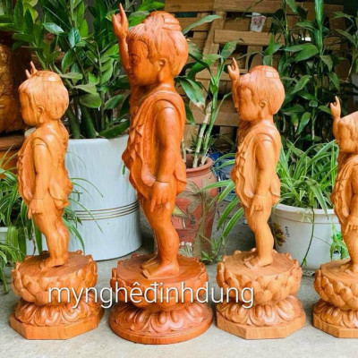 Tượng phật đản sinh bằng gỗ hương đá kt cao 50×17×17cm 