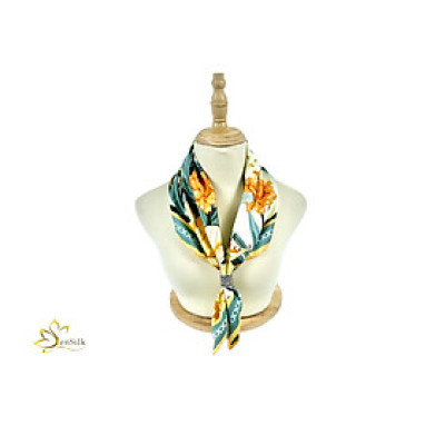 Khăn Lụa Vuông in Sen Silk KLVI01 65x65cm - Silk Square Printed Scarves - Khăn Quà Tặng Cao Cấp