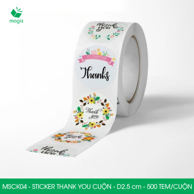 MSCK04 - D2.5 cm - 1 Cuộn 500 sticker thank you tròn, nhãn dán thank you, tem dán cảm ơn
