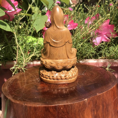 Bộ tượng phật tây phương tam thánh bằng gỗ bách xanh thơm nức kt cao 15×9cm