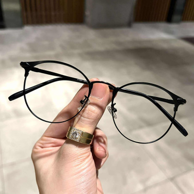 Kính unisex nam nữ Mắt tròn chất liệu kim loại đen cao cấp