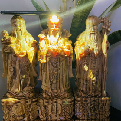 Bộ tượng phật tam đa phúc lộc thọ bằng gỗ huyết long kt cao 40×13×11cm