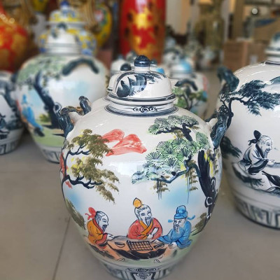 Hũ Đựng Gạo, Ngâm Rượu Họa Tiết Cảnh Và Màu In Nổi ( Giao Ngẫu Nhiên )