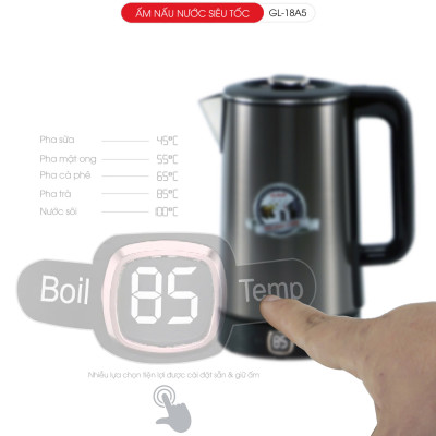 Ấm Siêu Tốc Gali GL-18A5 1.8 Lít. Thiết kế 2 Lớp, chức năng Cảm Ứng Chỉnh Nhiệt Độ. Hàng chính hãng bảo hành 24 tháng