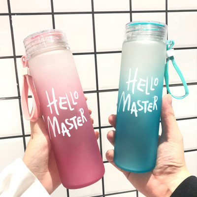 Bình Nước Thủy Tinh In Chữ Hello Master 400ML Có Dây Xách - Bình Nước Thủy Tinh Hello Master (Màu Ngẫu Nhiên)