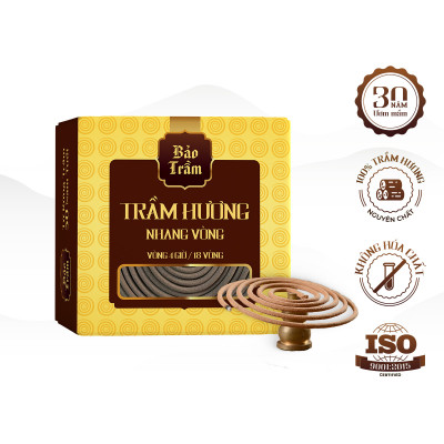 Trầm Hương Khoanh 4 Giờ – Hộp Vàng 18 Miếng | Bảo Trầm | Thơm Sâu Tự Nhiên, Không Hóa Chất