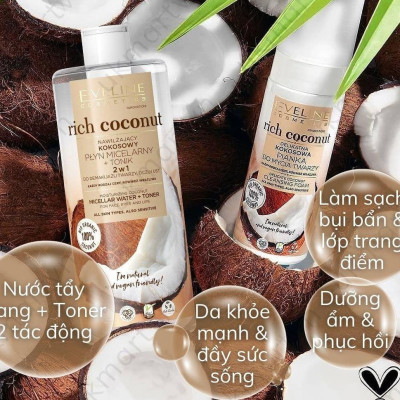 [Deal Hè 69k] Sữa rửa mặt tạo bọt Eveline Rich Coconut tinh dầu dừa 150ML