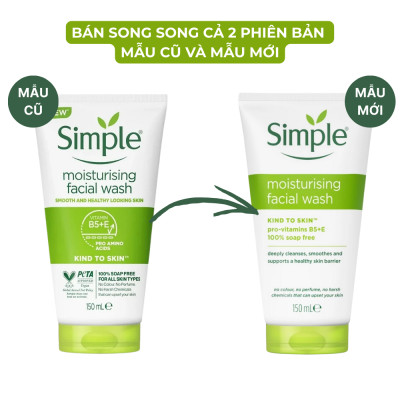 Sữa rửa mặt Simple giúp cấp ẩm, da trông khỏe và mịn màng - cho da khô nhạy cảm 150ml [CHÍNH HÃNG ĐỘC QUYỀN] [MỚI]